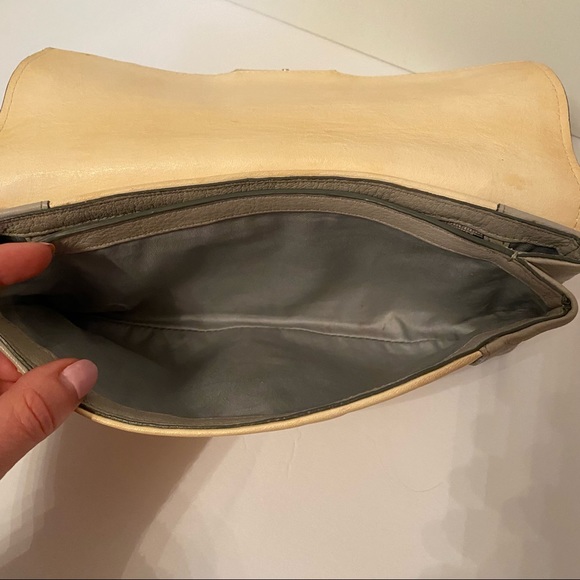 REED KRAKOFF BAG CLUTCH TAN CREAM GRAY COLOR BLOCK LEATHER SNAP FLAP LUXURY